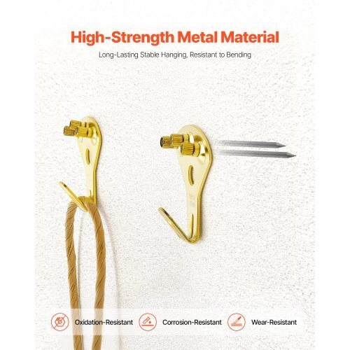 130 Pieces Picture Hanging Kit, 10lb, 20lb, 30lb, 50lb, 75lb and 100lb Picture Hangers, Metal Pictures Hanging Hooks with Nails for Mirror, Painting, Photo Frame on Drywall & Wooden Wall, Gold