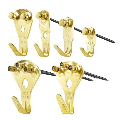 130 Pieces Picture Hanging Kit, 10lb, 20lb, 30lb, 50lb, 75lb and 100lb Picture Hangers, Metal Pictures Hanging Hooks with Nails for Mirror, Painting, Photo Frame on Drywall & Wooden Wall, Gold