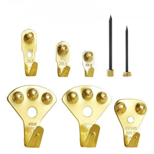 130 Pieces Picture Hanging Kit, 10lb, 20lb, 30lb, 50lb, 75lb and 100lb Picture Hangers, Metal Pictures Hanging Hooks with Nails for Mirror, Painting, Photo Frame on Drywall & Wooden Wall, Gold