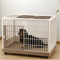 Large Pet Training Crate with Locking System, Storage Trays & Rolling Casters  Secure Indoor Dog Home