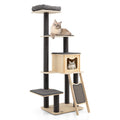 5-Tier Modern Wood Cat Tower with Washable Cushions  Gray | Multi-Level Cat Tree for Climbing, Lounging & Play