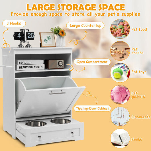 Pet Feeder Station with Stainless Steel Bowl-Coffee