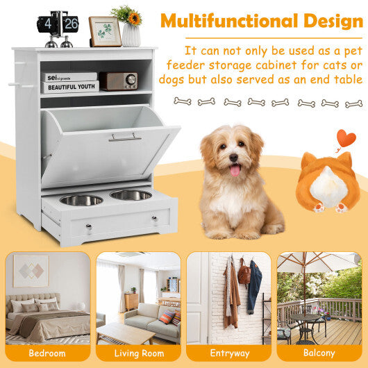 Pet Feeder Station with Stainless Steel Bowl-Coffee
