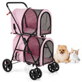 4-in-1 Double Pet Stroller  Detachable Carrier & Travel Carriage (Pink) | For Small & Medium Pets