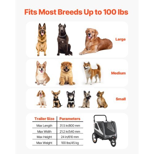2-in-1 Dog Bike Trailer & Pet Stroller  Supports Up to 100 lbs | Foldable Frame, Universal Hitch, Safety Leash
