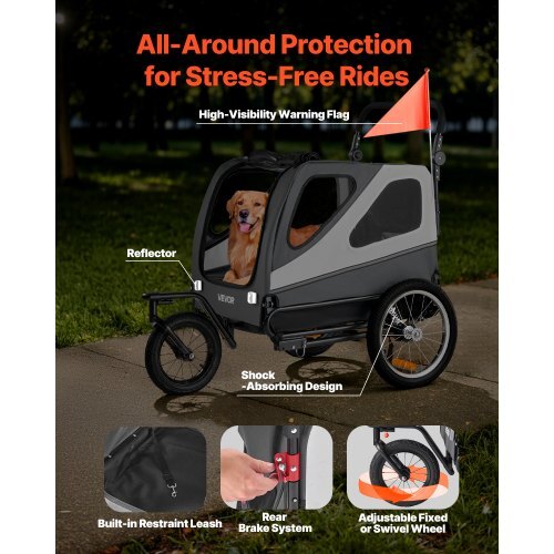 2-in-1 Dog Bike Trailer & Pet Stroller  Supports Up to 100 lbs | Foldable Frame, Universal Hitch, Safety Leash