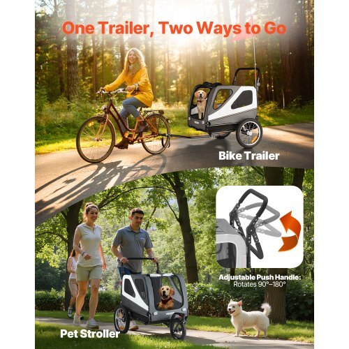 2-in-1 Dog Bike Trailer & Pet Stroller  Supports Up to 100 lbs | Foldable Frame, Universal Hitch, Safety Leash